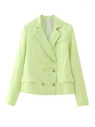 Women's Suits Chic Lady 2023 Fashion Double Breasted Two Pockets Green Long Blazers Outwear Girls Office Style Straight Jackets Coat