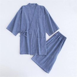 Japanese Kimono Cotton Pyjamas Men Samurai Costume Bathrobe Haori Yukata Jinbei Set Sleepwear Short Sleeve Woman Japan Clothes316H