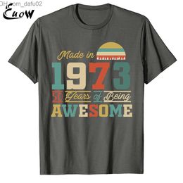 Men's T-Shirts Euow Unisex 100% Cotton 1973 tshirts 50 Years of Being Awesome 50th Birthday Gift Vintage Men Clothing T-Shirt Casual Luxury Tee Z230719