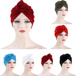 African Women Turban Muslim Hijab Knot Pleated Chemo Caps Cancer Hat Hair Loss Cover Beanie Bonnet Head Wrap Scarf Headwear Arab