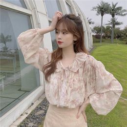 Women's Blouses Fashionable Design Floral Shirts 2023 Spring French Style Elegant Single Breasted Long Sleeve Women Blouse Sweet Tops