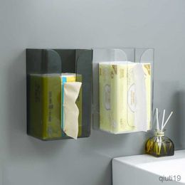 Tissue Boxes Napkins Wall-mounted Bathroom Tissue Box Transparent Kitchen Paper Storage Case Punch-free Toilet Napkins Holder Organizer Case R230714