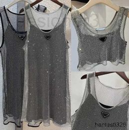 Vestidos casuais de grife sem mangas femininos oco preto cetim estilingue strass brilhante oco colete 2 peças conjunto de sutiã jeans tamanho S-L