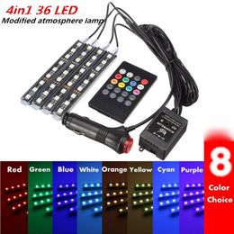 RGB 36 LED Car Charge 12V 10W Glow Interior Decorative 4in1 Atmosphere Blue Inside Foot Light Lamp Remote Music Control232Y