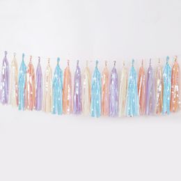 Gift Wrap Paper Iridescent Tassel Garland Flags Banner For Baby Shower Wedding Baptism Birthday DIY Party Hanging Decor Suppliers 230713