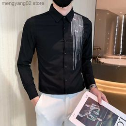 Men's Casual Shirts High End Embroidery Mens Fashions Shirts Autumn Turndown Collar Long Sleeve Men Dress Shirt Wedding Prom Button Up Ropa Hombre T230714