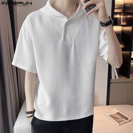 Men's T Shirts INCERUN Tops 2023 Korean Style Men Hooded Design T-shirts Fashion Streetwear Male Solid Comfortable Medium Sleeve Camiseta