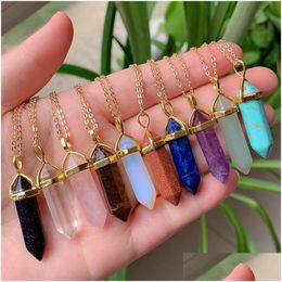 Pendant Necklaces Reiki Healing Natural Stone Necklace Chakra Hexagonal Amethyst Pink Purple Crystal Women Jewelry Drop Delivery Pend Dhlqi