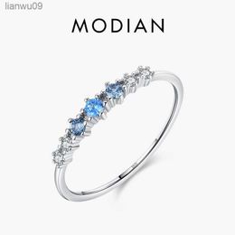 Modian 925 Sterling Silver Simple Stackable Fashion Thin Finger Ring Charm Blue Zirconia Rings For Women Wedding Fine Jewellery L230704