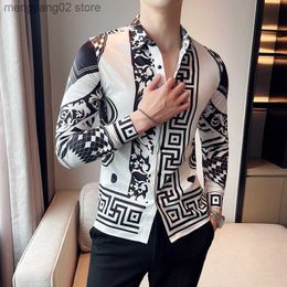 Men's Casual Shirts Luxury Long Sleeve Mens Baroque Shirts Dress Autumn Party Prom Wear Slim Fit Male Brand Clothing Striped Print Casual Shirt Men T230714