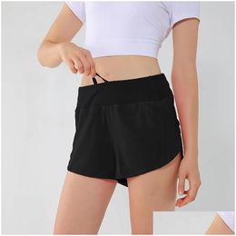 Women'S Shorts Lu Speed Up Womens Yoga Logo High Waist Gym Fitness Training Tights Sport Short Fashion Quick-Drying Solid Trousers D Dhl1V