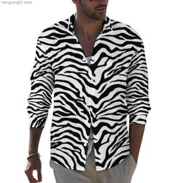 Men's Casual Shirts Black And White Zebra Shirt Spring Striped Print Casual Shirts Men Cool Blouses Long Sleeve Graphic Y2K Tops Large Size T230714