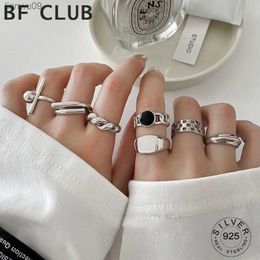 Real 925 Sterling Silver Retro Round Geometric Ring For Fashion Women Curve Vintage Fine Jewelry Minimalist Accessories Gift L230704