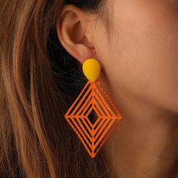 Stud Exaggerated Vintage Orange Spray Paint Hollow Out Rhombus Drop Earrings 2023 Fashion Summer Beach Women s Jewellery Gift 230714