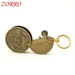 Creative Retro Portable Kerosene Lighter Metal Coin Grinding Wheel Flint No Gasoline Lighters Pendant Gadgets Decorations Buckle A9HV