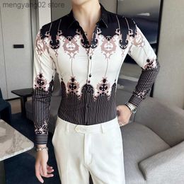 Men's Casual Shirts Luxury Men's Printed Shirts Spring Autumn Korean Long Sleeve Slim Men Dress Shirt Party Business Social Boutique Ropa Hombre 6XL T230714