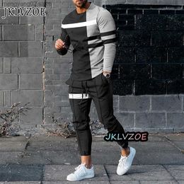 Men's Tracksuits Spring Mens T-shirt+Trousers Suit Stripe Fall Gradient Graphic Printed Tracksuits Oversized Long-sleeve Man Outfit 2 Piece Set T230714