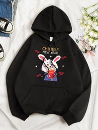 Women's Hoodies Chinese Year Make A Fortune Printed Womans Long Sleeves Comfortable Cotton Clothing Cute Cartoons Women Sweatshirts