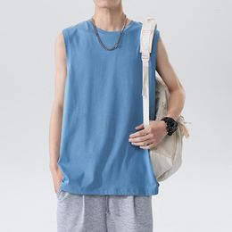 Men's Tank Tops Summer Cotton Sleeveless T Shirt Men Loose Casual Top Solid Colour O Neck Vest Tees Man Streetwear Plus Size