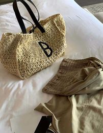 Totes Same Letter Print Large Capacity Vacation Cotton And Hemp Canvas Bag Open Large One Shoulder Shopping Handbag 230714