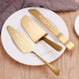 Cake Tools 3pcsSet Personalised Pastry Stainless Steel Wedding Knife Set Rose Gold Pizza Cutter Custom Dessert Baking 230714