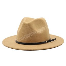 Men Women big size Wide Brim Wool Felt Fedora Panama Hat with Belt Buckle Jazz Trilby Cap Party Formal Top Hat