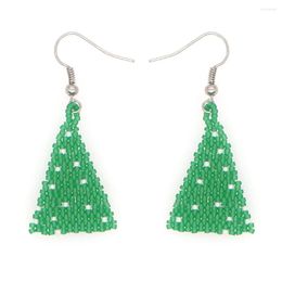Dangle Earrings Rice Bead Christmas Tree Green Fashion Minimalist Versatile Hand Knitted Bohemian Alloy Women Beaded