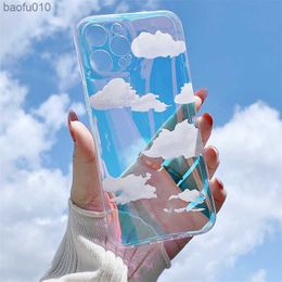 Laser Cute Transparent Cloud Pattern Phone Case For iPhone 14 Pro Max 13 12 Mini 11 XS XR X 7 8 Plus SE 2020 Shockproof Cover L230619