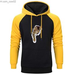 Men's Hoodies Sweatshirts Men's Socks Funny Anime Men's Lagrn Top Hoodie Cat Out of the Wall Sweatshirt Japan Hombre Hoddies Men's Street Men's Wear Z230717