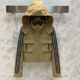 Womens Jackets 2023 Fashion Classic Grid Embroidery Hoodied Jacket Lady Streetwear Casual Design Retro Coat di_girl Di_girl KSOY