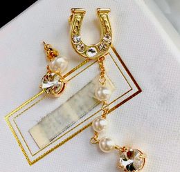 Classy Ladies Diamante Chic Charm Stud Earring Women Gold Eardrop Unsymmetrical Classic Earrings Fancy Party Jewellery With Box Package