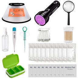 Other Pet Supplies PET First Aid Kit Car Emergency Cats And Dogs Travel Set Include Thermometer Disposable Gloves Ultraviolet Flashlight 230713