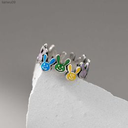 925 Sterling Silber Unregelmäßige Bunte Kaninchen Ringe Für Frauen Weibliche Einfache Retro Stil Handgemachte Feine Schmuck Bijoux Geburtstag L230704