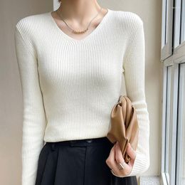Women's Sweaters Sparsil V-Neck Sweater Women Long Sleeve Cashmere Wool Blend Pullovers Female Knitted Slim Jumper Coat Autumn Winter Knit