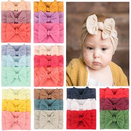 Infant Solid Color Handmade Bowknot Nylon Hairband Fashion Elastic Wide Headband Toddler Headwear Kids Photography Props