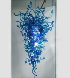 New Arrival Blue Hanging Staircase Lighting Luxury Chandelier Interior Art Decoration Stained Colour Ceiling Lamp