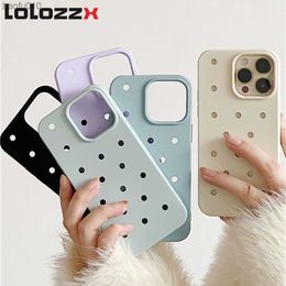 Breathable DIY Hole Matte TPU Phone Case For iPhone 14 13 12 Pro Max 11 Fashion Solid Color Shockproof Protector Soft Back Cover L230619