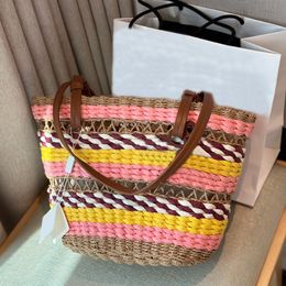 Basket Bag Straw Woven Tote Bag Shopping Handbags Canvas Lining Two Piece Set Crossbody Handbag Multicolour Genuine Leather Strap Crochet