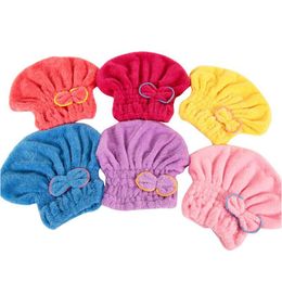 Towel Coral Fleece Bath Hat Magic Hair Dry Drying Turban Wrap Water Absorption Quick Cap Cute Bow Make Up Dbc Drop Delivery Home Gar Dh68H