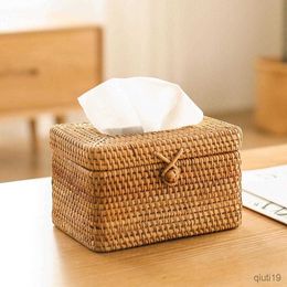 Tissue Boxes Napkins Rattan Tissue Box Home Decoration Handmade Desktop Paper Towels Organiser Container For Bathroom Office R230714