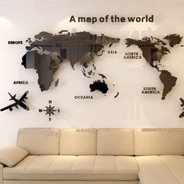 Wall Stickers World map Wall 3D Acrylic Wall Sticker 3D Mirror Sticker Bedroom Office Background Wall Decoration Sticker 230714