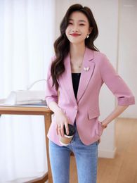 Women's Suits 2023 Spring Summer Three Quarter Sleeve Suit Coat Women Elegant Collar Single Breasted Office Lady Work Blazer Tops French