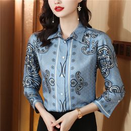 Luxury Designer Office Ladies Vintage Shirts 2023 Women Fashion Long Sleeve Casual Runway Silk Blouse Spring Autumn Baroque Print 319v