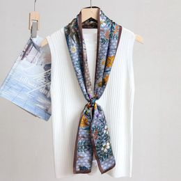 Scarves Print Fashion For Women Real Silk Skinny Band Spring Wrap Shawl Bandana Lady Foulard Neckerchief Hijab Pashmina