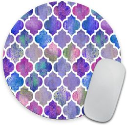 Colourful Pastel Watercolour Moroccan Pattern Print Mouse Pad Custom Mouse Pad Customised Round Non-Slip Rubber Mousepad 7.9 Inch