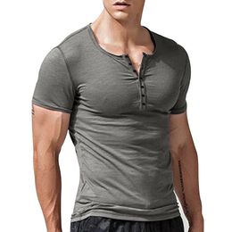 Men's Polos V neck Navigation T Shirt Short Sleeve Gothic Henley Vintage Button For Men Oversized Tops Tee Punk Streetwear 230714