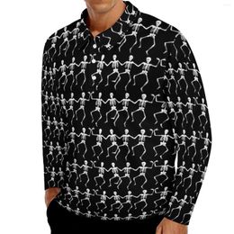 Men's Polos Spooky Halloween Print Casual Polo Shirt Dancing Skeletons T-Shirts Long Sleeve Graphic Autumn Funny Oversize Clothes Gift