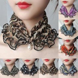 Scarves Women'S Lace Silk Scarf Creative Necklace Fake Pearl Pendant Button Clothing Accessories