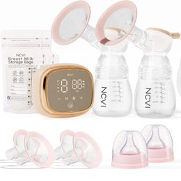 Breastpumps NCVI Double Electric Breast Pumps 4 Modes 9 Levels Large Battery Size Flanges 6 Nursing Dads 10 Breastmilk Storage Bags 230713