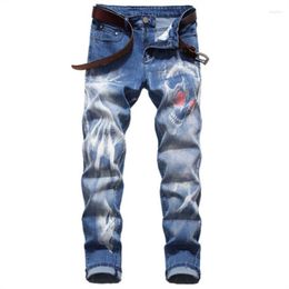 Mens Jeans 2023 Plus Size 3D Digital Print Stretch Denim Pants Blue Black White Trousers Men Fashion Slacks 28-34 36 38 40 42